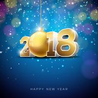 Vector Happy New Year 2018 Illustration on Shiny Lighting Background with Typography Design.