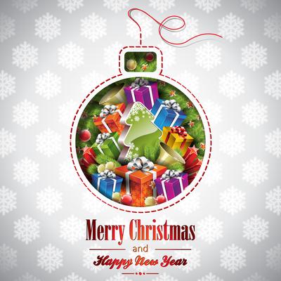 Vector Christmas illustration with magic tree and holiday elements