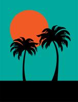 palmeras silueta y sol naranja vector
