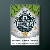 Vector Merry Christmas Party design with holiday typography elements and gold stars on vintage wood background.