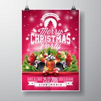 Vector Merry Christmas Party design with holiday typography elements and speakers on shiny background. 