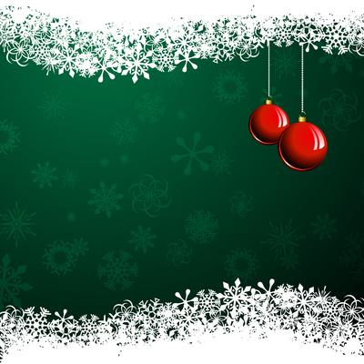 Christmas illustration with red ball on green background