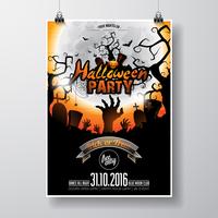 Vector Halloween Party Flyer Design con elementos tipográficos y calabaza