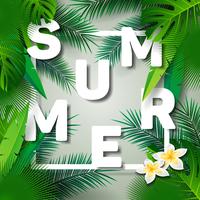Vector Summer Time Holiday typographic illustration on palm leaves background.