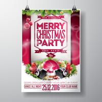 Vector Merry Christmas Party design with holiday typography elements and speakers on shiny background. 