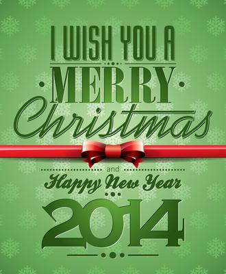 Vector Christmas illustration with typographic design and ribbon
