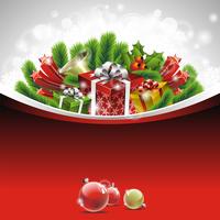 Christmas illustration with gift boxes on red background vector