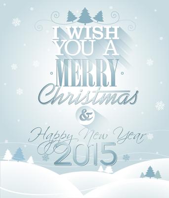 Vector Christmas illustration with typographic design on snowflakes background.