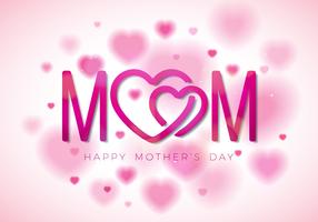 Happy Mothers Day Greeting card illustration with Mom typographic design and hearth symbol on white background. Vector Celebration Illustration