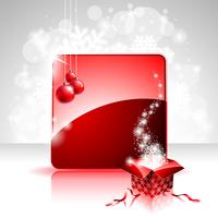 Ilustración de Navidad con caja de regalo sobre fondo rojo vector