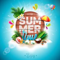 Vector Summer Time Holiday typographic illustration on vintage wood background.