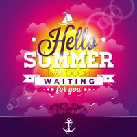 Hello Summer, i've been waiting for you inspiration quote on ocean landscape background. vector
