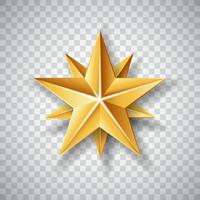 Estrella de papel aislada de la Navidad del oro en fondo transparente. Ilustracion vectorial