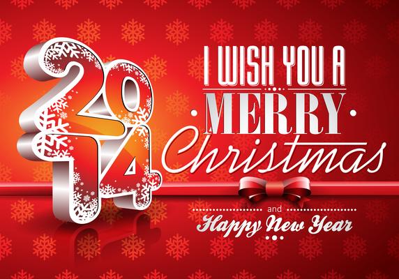 Vector Happy New Year 2014 red celebration background with ribbon.