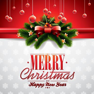 Vector Christmas illustration with ribbon and shiny holiday elements