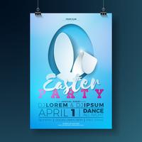 Vector Easter Party Flyer Illustration with rabbit ears and typography elements 