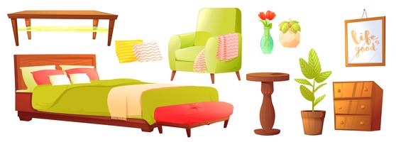 Conjunto de objetos de salón o dormitorio con sofá de cuero y estante de madera.