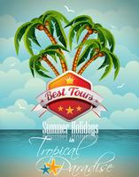 Vector de diseño de volante de vacaciones de verano con palmeras y mejor Tour Banner