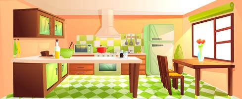 Cocina moderna interior con muebles. vector