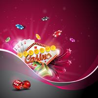 Vector illustration on a casino theme with color playing chips and poker cards 
