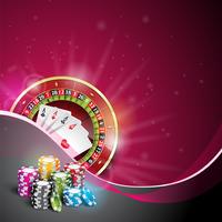 Vector illustration on a casino theme with color playing chips and poker cards 