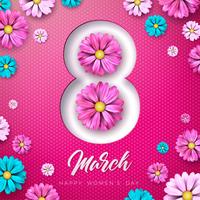 8 March. Happy Womens Day Floral Greeting card. International Holiday Illustration  vector