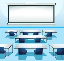 Classroom scene with screenboard and chairs vector