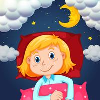 Little girl sleeping at night time vector