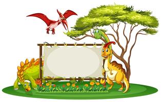 Plantilla de banner con muchos tipos de dinosaurios. vector