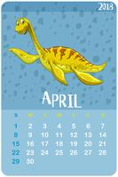 Calender template for April with kronosaurus vector