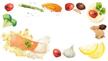 Salmon and Pasta Element on Whit Background vector