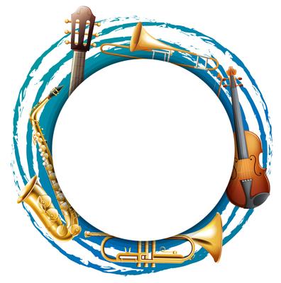 Round frame with musical instruments
