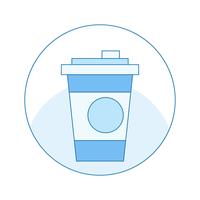 Icon with a cup of coffee in blue. Mug in a circle. Vector flat line illustration