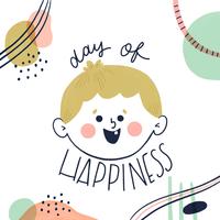 Cute Boy Character Smiling With Abstract Shapes Around To Day Of Happinnes vector