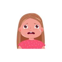 Little girl cute is afraid. Scared emotion child. Vector cartoon illustration