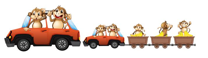 Familia de monos en el coche vector