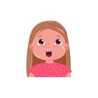 Little cute girl is shocked. Surprised emotion child. Vector cartoon illustration