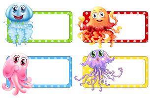 Diseño de etiquetas con medusas. vector