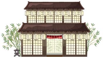 oriental building with lanterns and bamboo vector