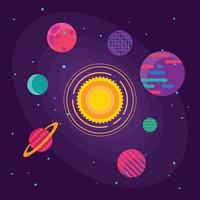 Set of unusual colorful vivid planets on universe background vector