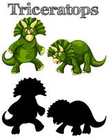 Triceratops en dos acciones con silueta. vector