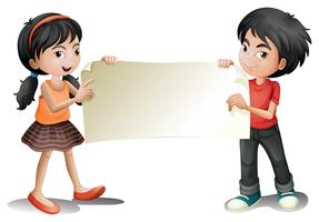 A girl and a boy holding an empty signage vector