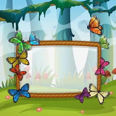 Frame design with butterflies in garden