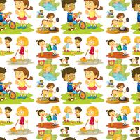 Seamless children playing and doing chores vector