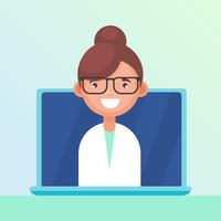 Nurse answers questions in the laptop vector