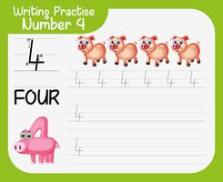 Number four tracing worksheets vector