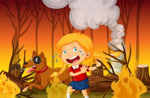 A Girl Crying in the Wildfire Forest