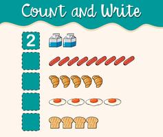 Count and write with different types of food vector