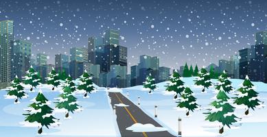 Cityscape scene at winter night vector