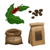 Watercolor Coffee Elements Clipart Set vector